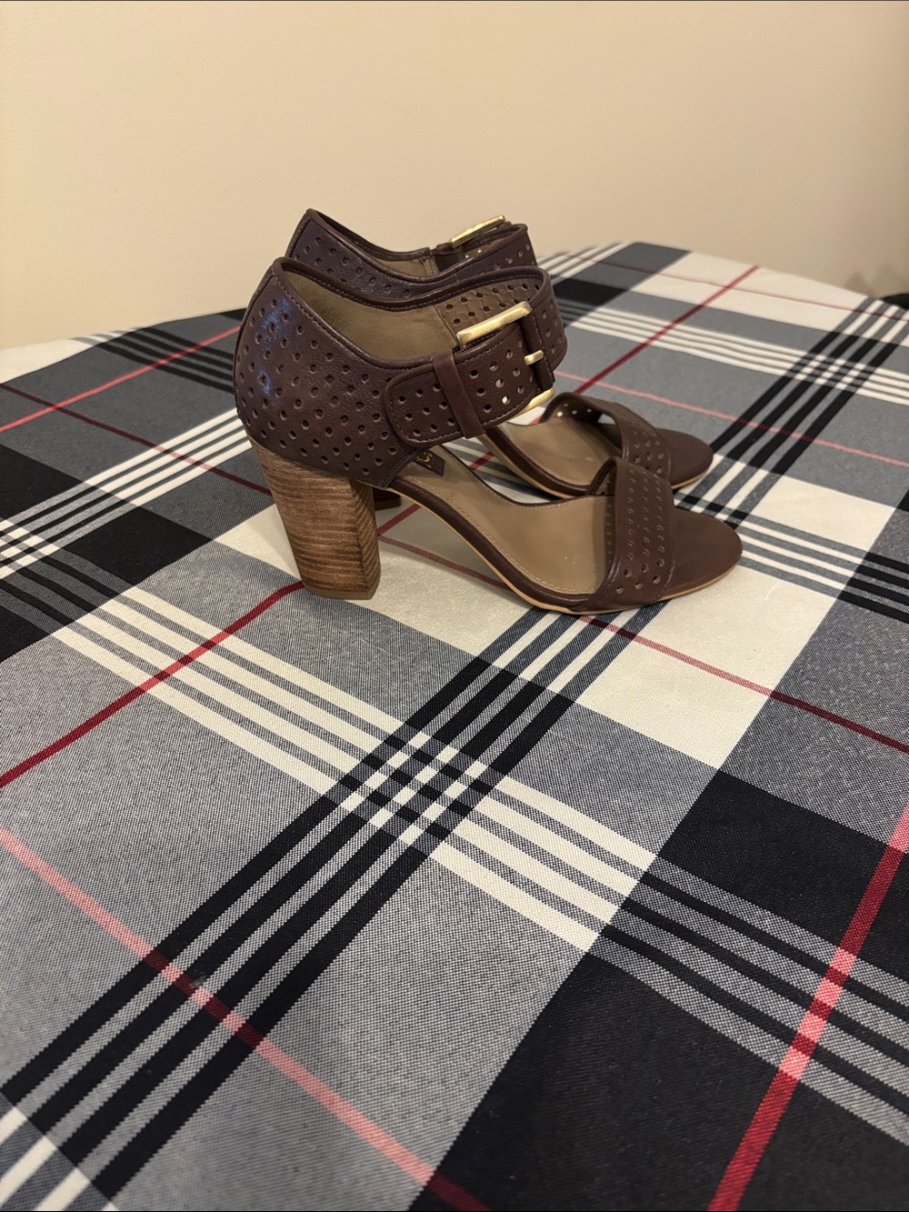 Ecco Brown Perforated Block Heel Sandals
